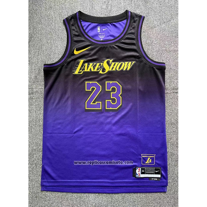 Camiseta Los Angeles Lakers LeBron James #23 Ciudad 2024-25 Violeta